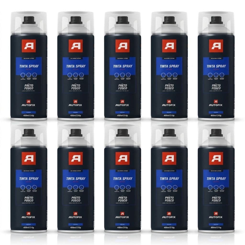 kit 10 Tinta Spray Uso Geral 400ml Preto Fosco Metal Madeira Autofix Aerossol