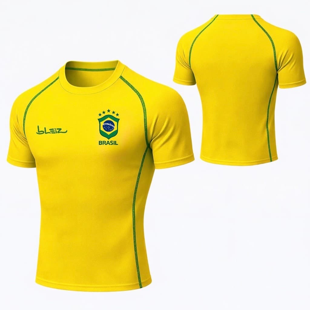 Camisa Brasil de Compressão Masculina Camiseta Academia Treino Bleiz Seleção