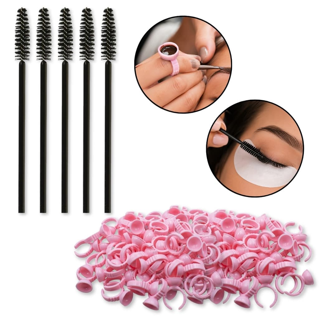 Kit 100 Anel Batoque AB2 + 50 Escovinha Cílios Sobrancelhas Design Extensão Microppigmentação Henna