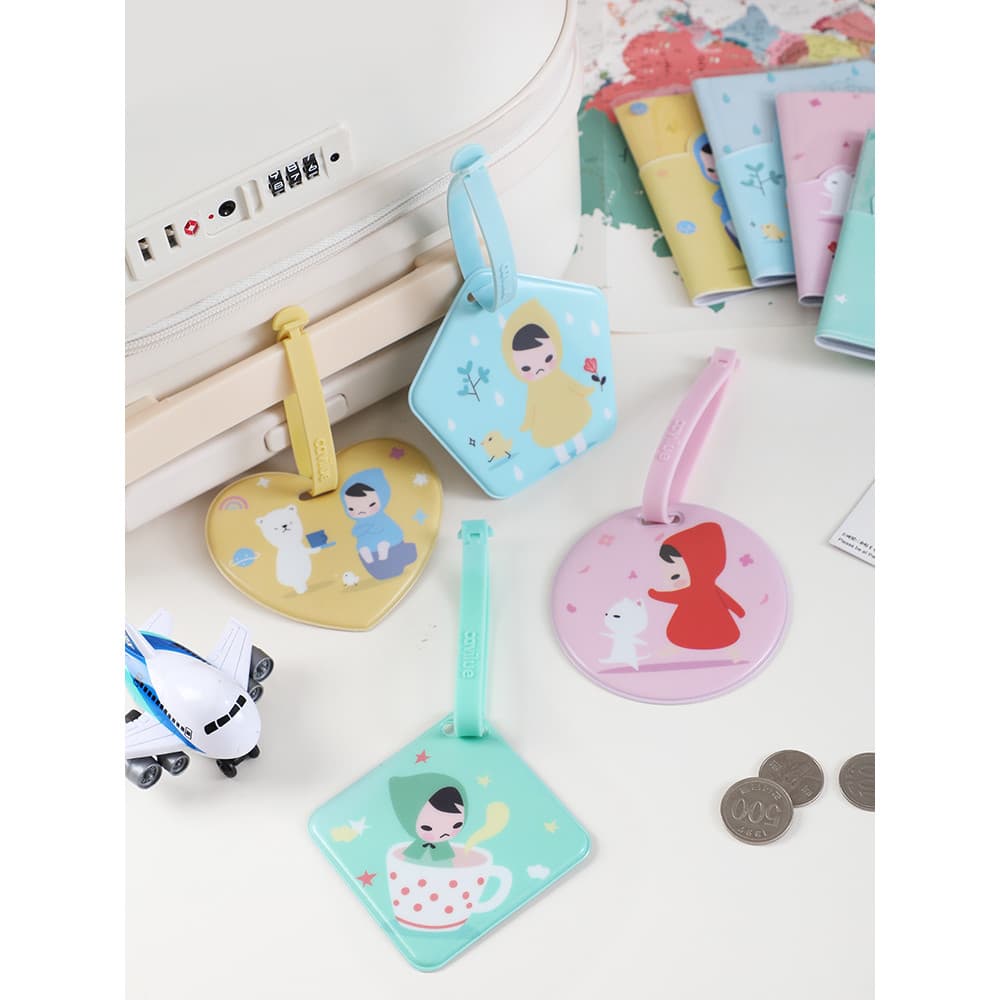 Cavilue Cute Girl Bagagem Tag Trolley Case Anti-Lost Bag Informações Pingente Figura Geométrica Etiqueta de Bagagem