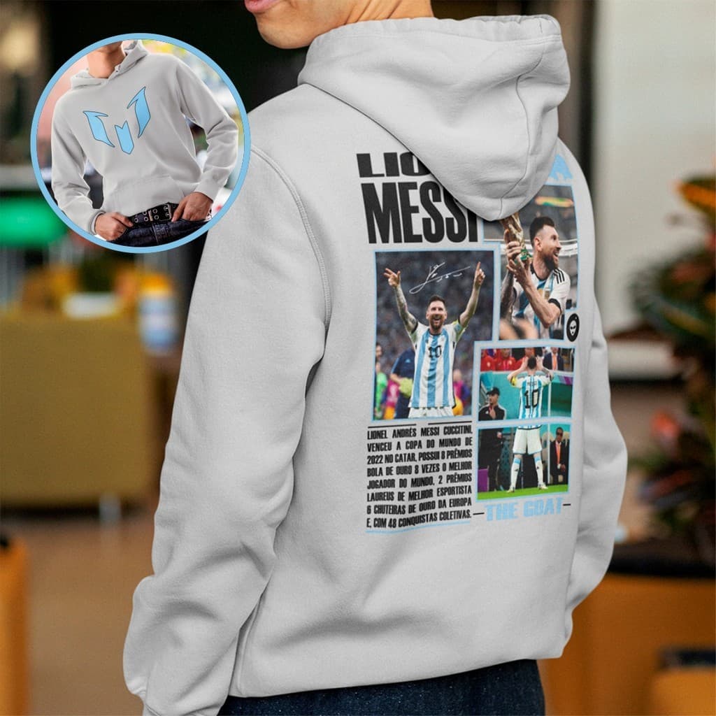 Moletom Canguru Lionel Messi Copa Do Mundo Argentina Jogador Time Blusa De Frio Adulto Infantil