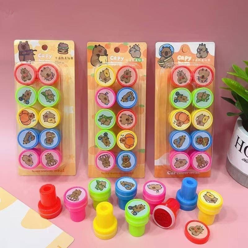 10Pcs/Set Kawaii Capybara Cartoon Kids Self Inking Stamp Seal Toy Rubber Escritório Escolar Kid Presente De Aniversário