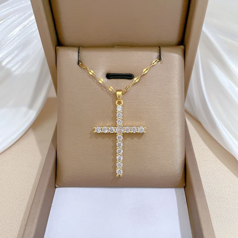 Cruz zircão cobre Micro-incrustado ouro Real galvanoplastia simples Ins influenciador requintado clavícula corrente pesc
