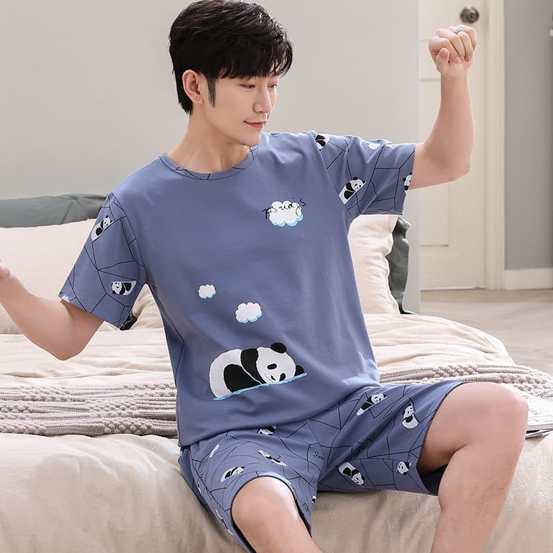 Pijamas masculinos verão fino puro algodão Shorts de manga curta adolescentes tamanho grande pode usar fora de algodão L