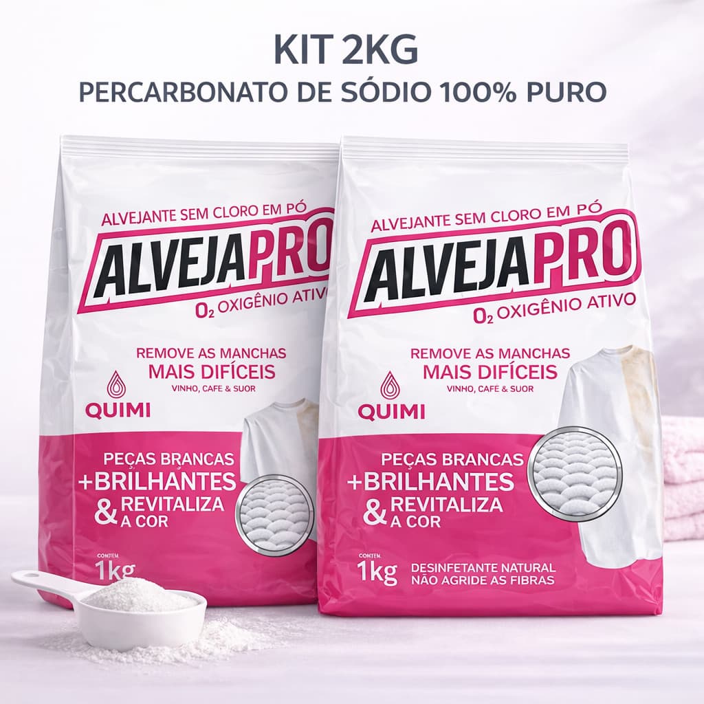 2kg Percarbonato de sódio 100% Puro - Tira Manchas de roupas brancas e coloridas - AlvejaPro