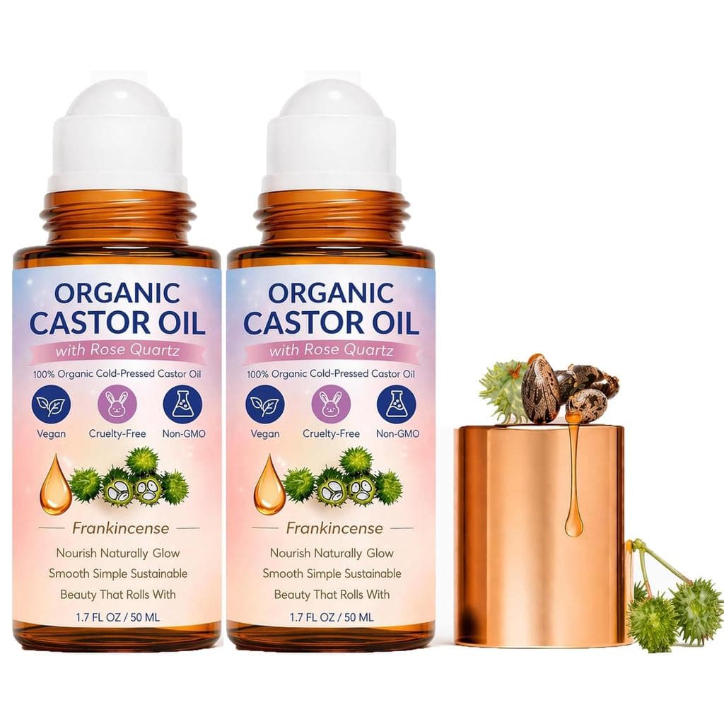 Óleo de Rícino Soldaire em Roll-On com Esfera de Quartzo Rosa, Prensado a Frio, Sem Hexano, 100% Óleo de Rícino Puro, Ro