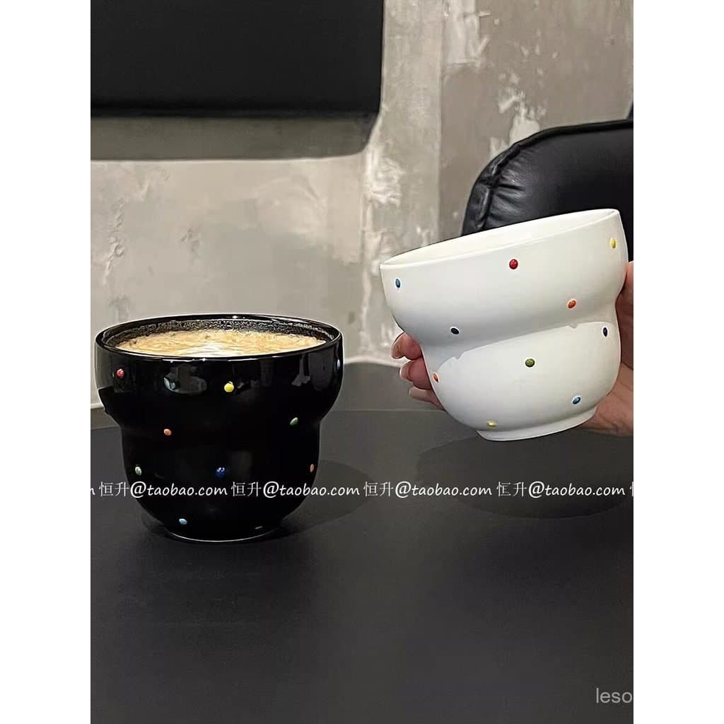 Caneca de cerâmica minimalista com relevo e pequenas contas coloridas, caneca de café criativa em formato de cabaça, can