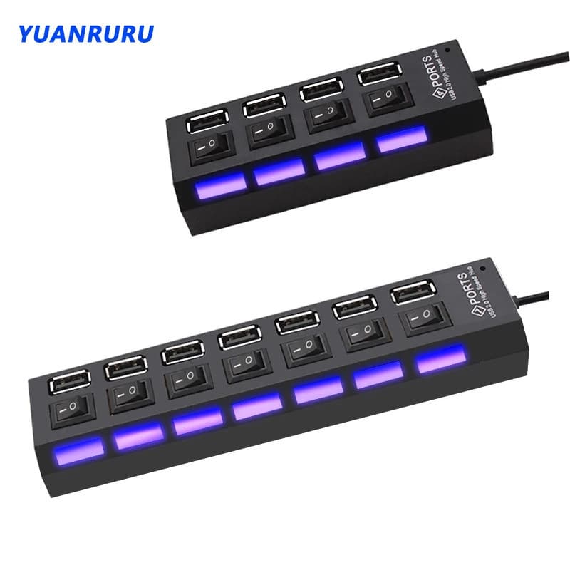 USB 2.0 Hub USB Hub 2.0 Multi Splitter Hub Use Power Adapter 4/7 Port Multiple Expander 2.0 USB with Switch for