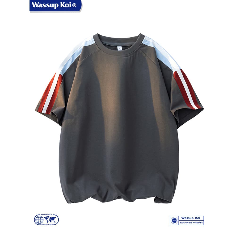 WASSUP KOI Americano Retro Contraste Cor Camiseta de Manga Curta Masculina Verão Solto All-Match Casal Casual Sports Top