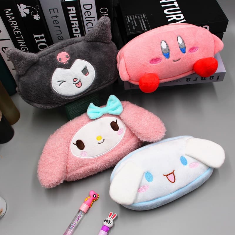 Kirby Plush Estojo De Lápis Kuromi Cinnamorol Melody Grande Capacidade Saco De Papelaria Para Armazenamento