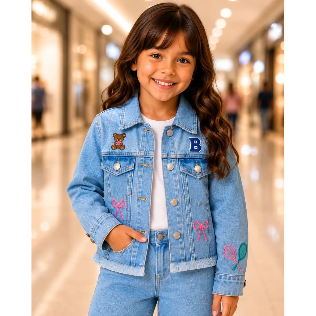 Jaqueta Jeans Infantil Menina Bordada Premium Marília Filó