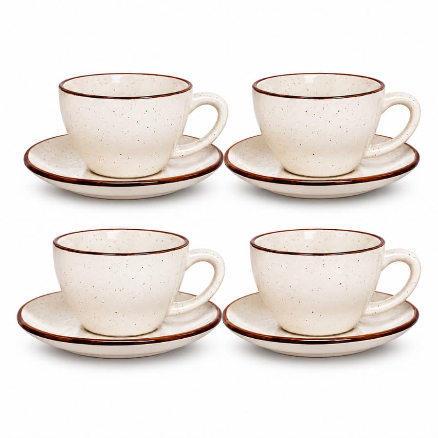 Jogo 4 Xícaras com Pires em Cerâmica Café Chá  210ml - Bahamas
