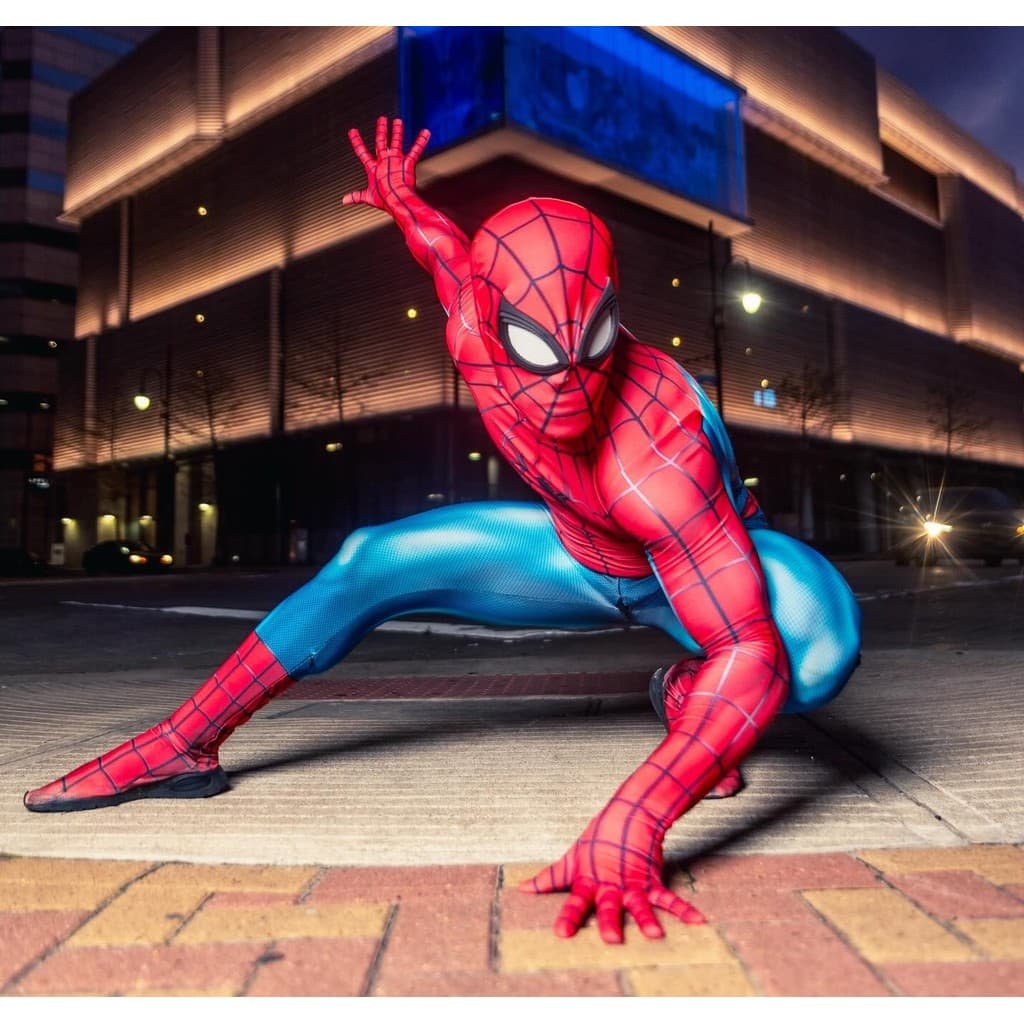 Traje Coslay Homem Aranha Novo Dia Fantasia Adulto e Infantil com Lentes Profisionais