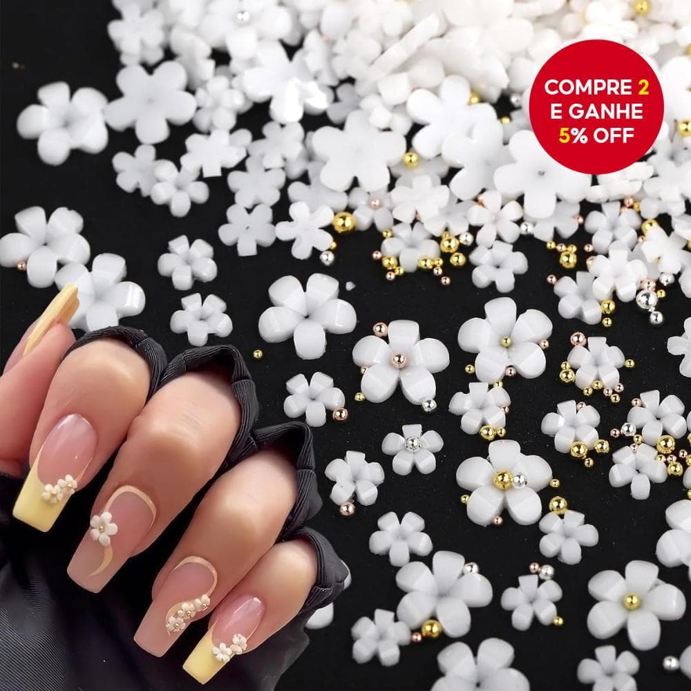 1000pcs Mini 3D 5-Pétalas Encantos de Unhas Flor Resina Branco Rosa Colorido Pequeno