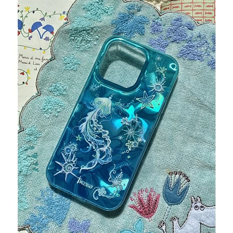 Capa de telefone coreana de 1 unidade usando padrões de água-viva Laser Dream Ocean para elementos de Design, compatível
