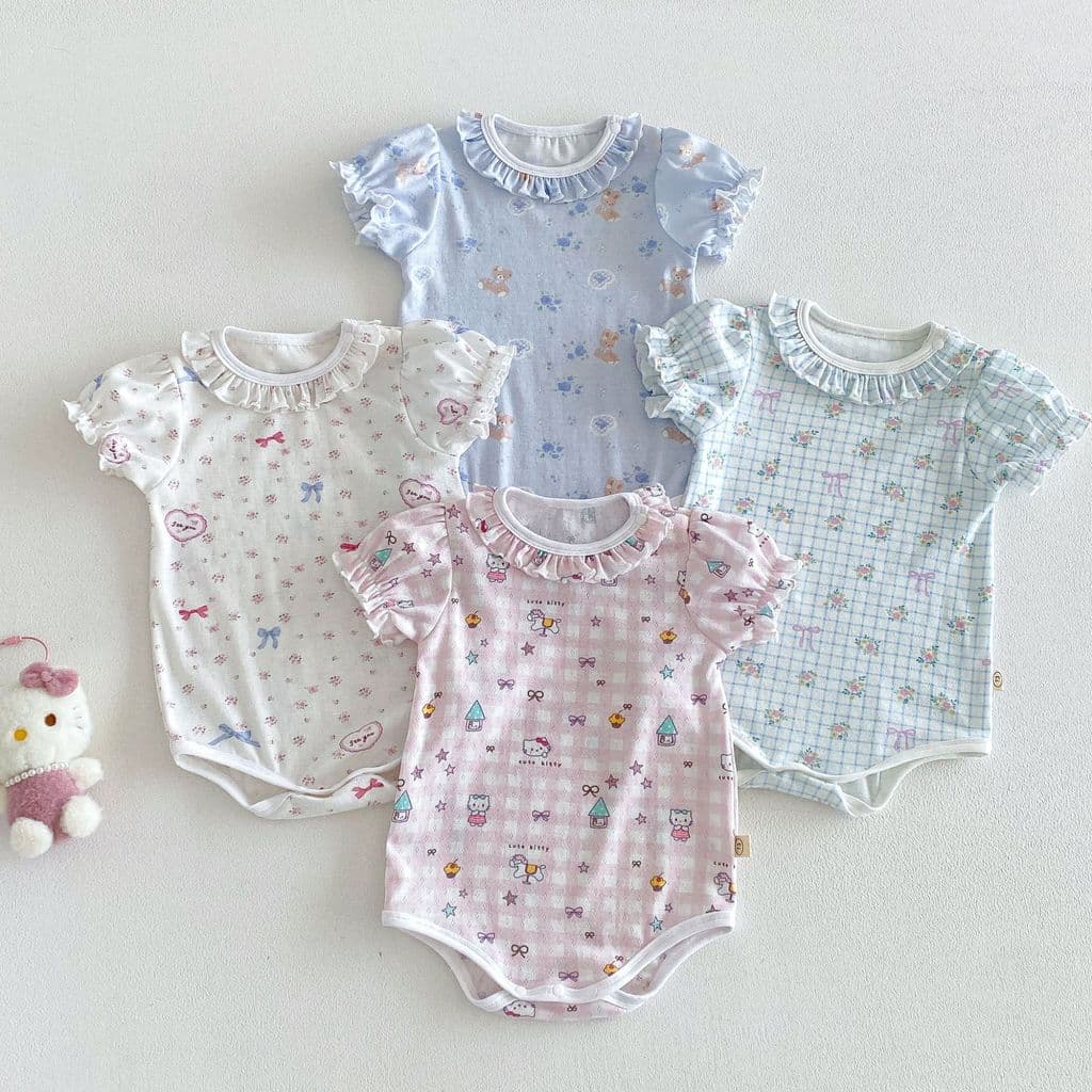 Bebê dos desenhos animados do bebê macacão 2026 novo estilo verão bebê Super bonito gola de renda Floral macacão roupas