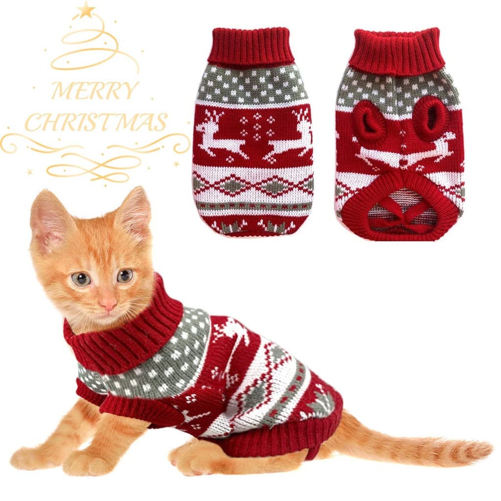 Suéter de Natal Quente e Aconchegante para Cães e Gatos Pequenos e Médios - Casaco de Inverno com Estampa de Rena e Floc