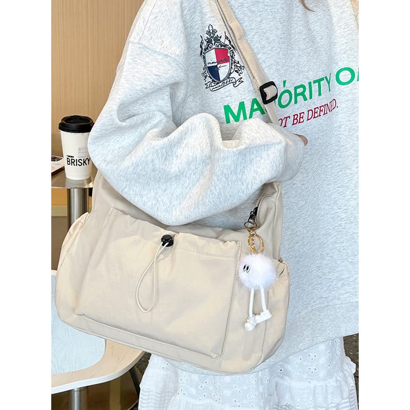 Saco de sopro nicho Design plissado cordão lona saco grande capacidade leve Commuter ombro saco do mensageiro Casual pan