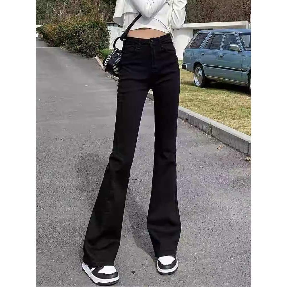 Preto Micro queimado Jeans feminino estiramento primavera outono novo estilo pequenas senhoras outono inverno velo ferra