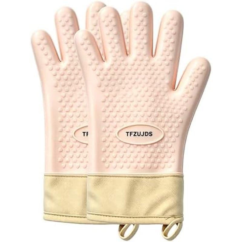 Luvas De Forno De Silicone Com Design De Cinco Dedos , Punho Estendido & amp ; Forro De Algodão Macio – Resistentes Ao C