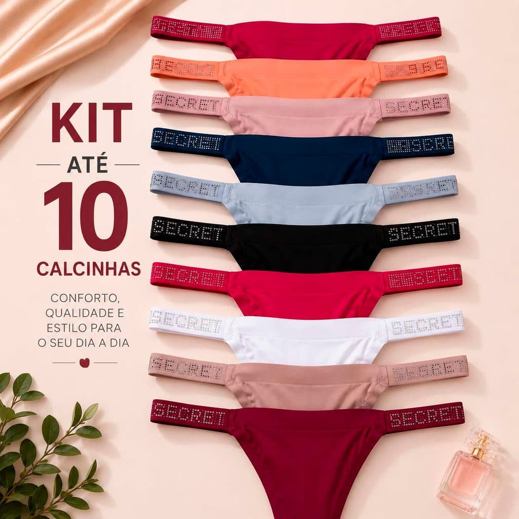 Kit até 10 Calcinhas Tanga LOVE SECRET Strass Sem Costura Cores Variadas