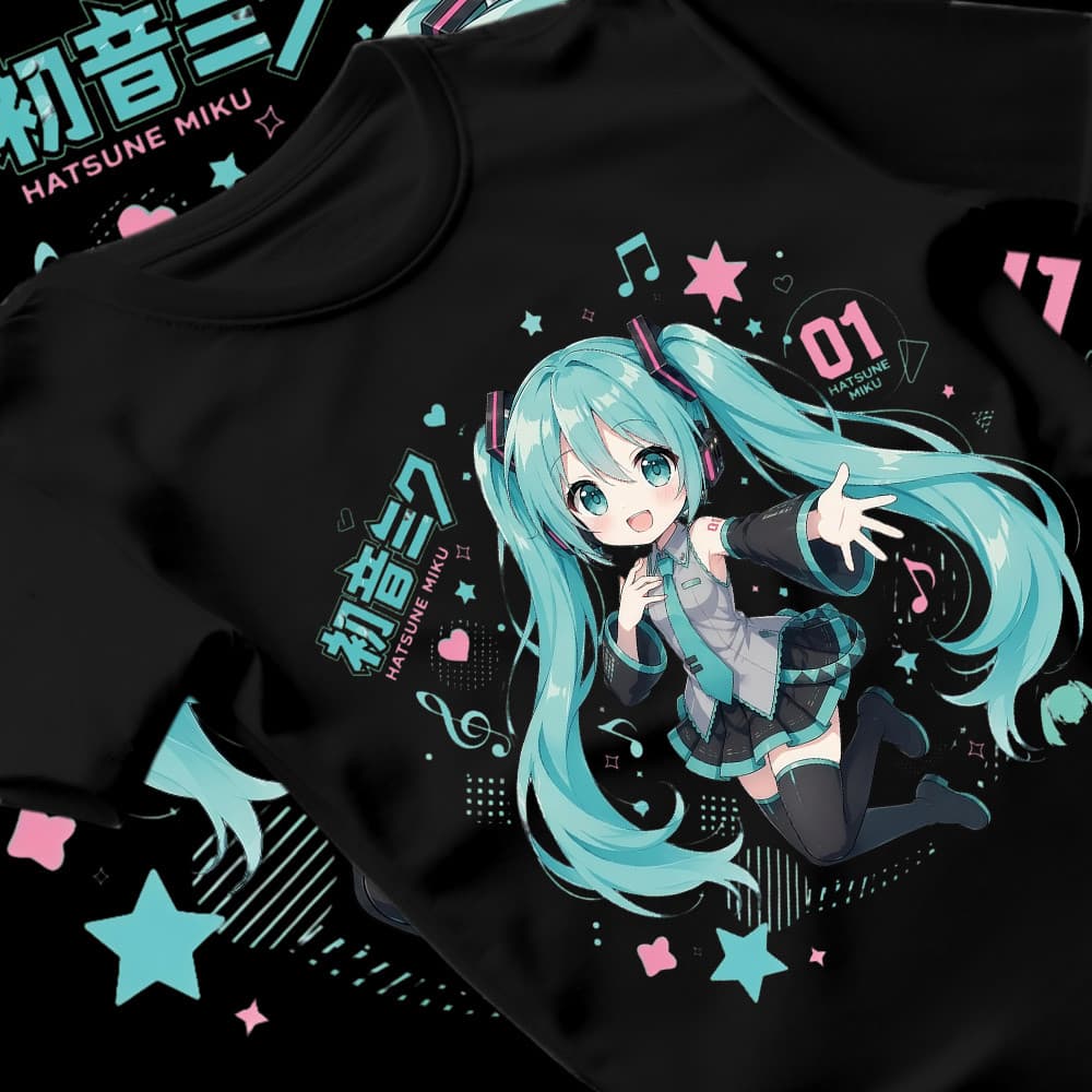 [Camiseta Premium em Algodão Puro]BOW Hatsune Miku Anime Estilo Japones Cosplay Blusa Casual Estampa Manga Curta Unissex