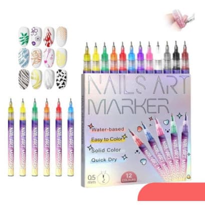 Kit 12 Canetas para Unhas Nail Art Ponta Fina 0.5mm Decoração Fácil e Secagem Rápida