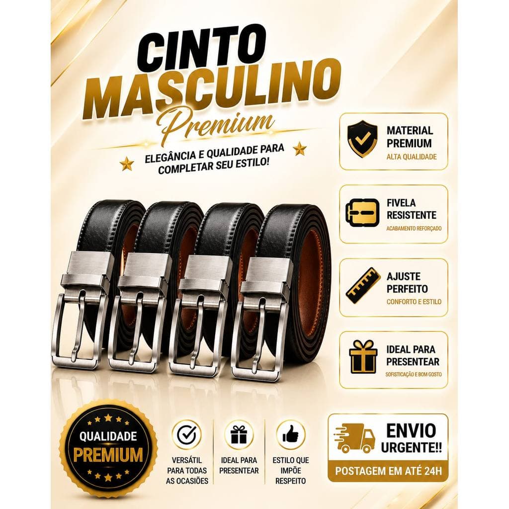 Cintos Masculino Couro Durável, Confortável Duas Faces  Ajuste Fácil Reforçado Envio Rápido