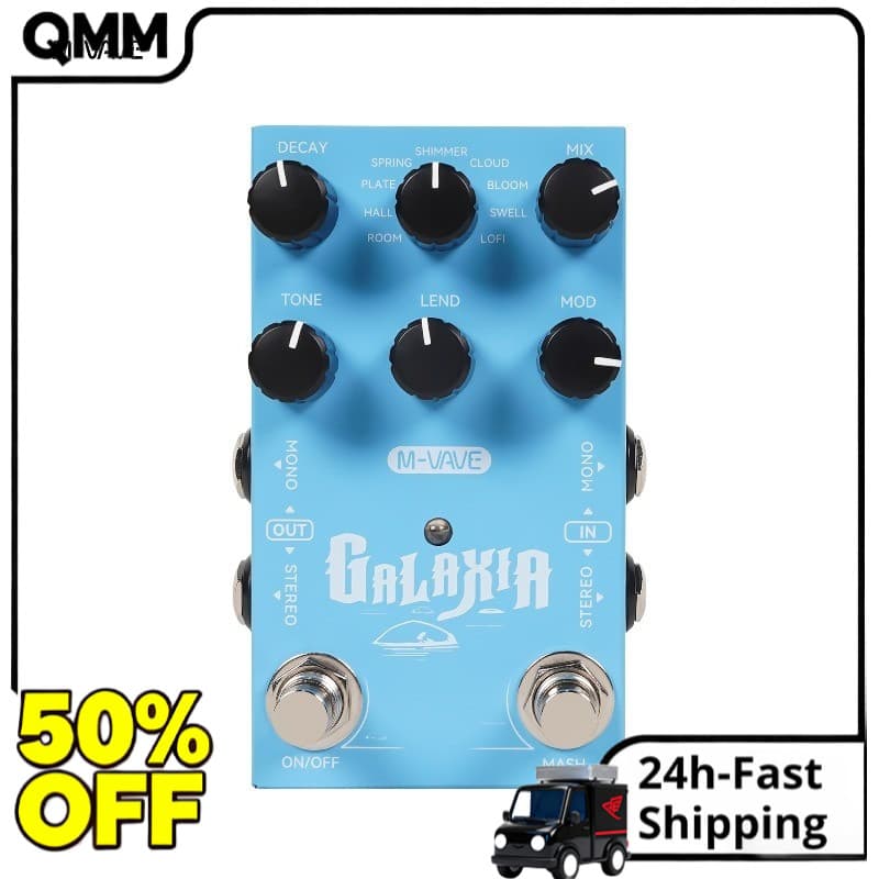 M-VAVE Galaxia Pedal De Reverberação Digital Estéreo MASH Freeze Stereo I/O 9 Reverb Algoritmos Guitarra Baixo Efeitos A