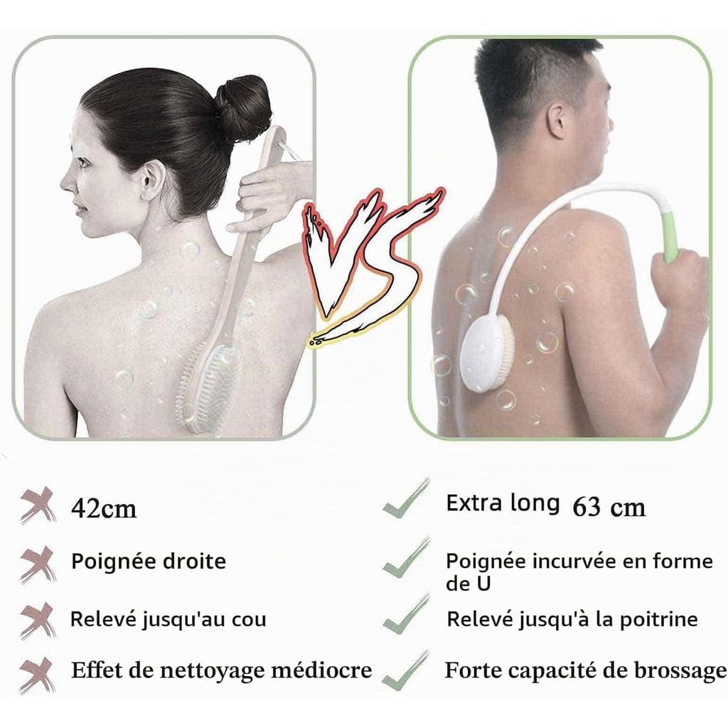 Escova de costas com cabo longo - Design ergonômico - Possui cerdas macias - Adequada para todas as partes do corpo - Ad