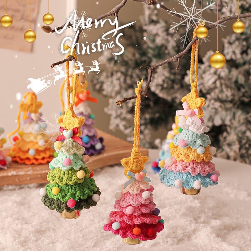 Novo estilo de pelúcia árvore de aniversário pingente de malha cor misturada árvore de natal lã crochê acabado Festival