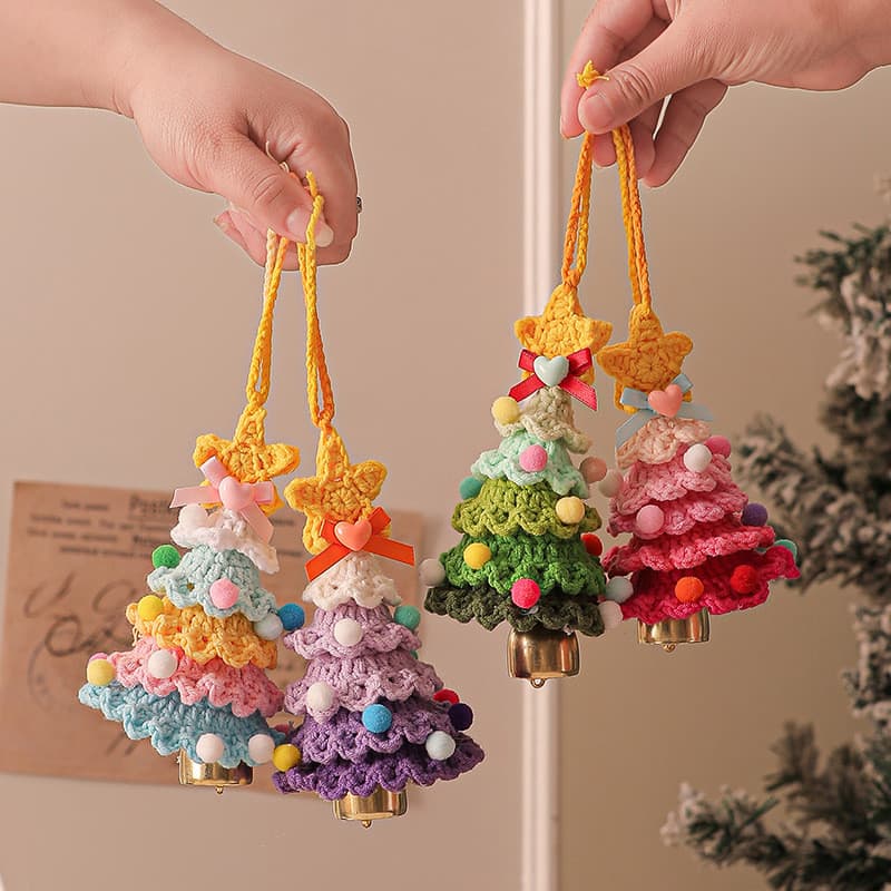 ((Pacote de 3) Árvore de Natal de lã tricotada Novo estilo Pingente de árvore de aniversário de pelúcia Malha de cores m