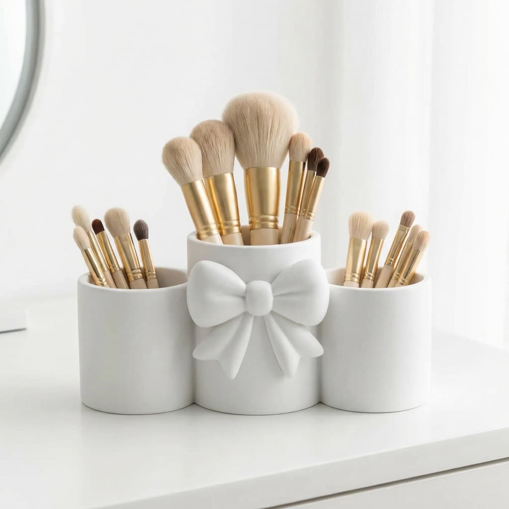 Porta Pincéis de Maquiagem e Canetas com Laço Elegante – Organizador de Mesa