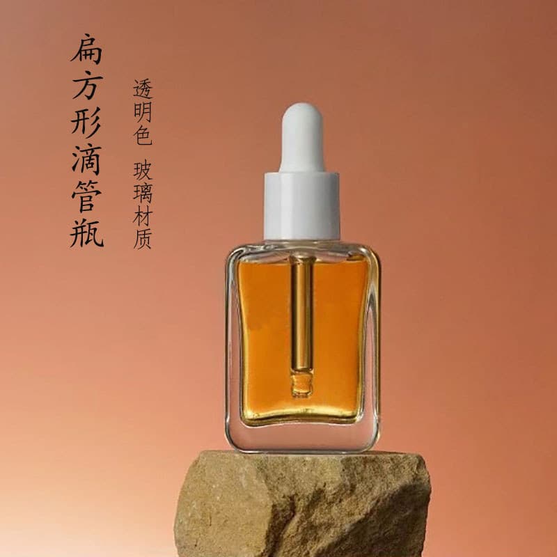 30ml transparente plana quadrada garrafa de óleo essencial essência de vidro garrafa líquida plana quadrada conta-gotas