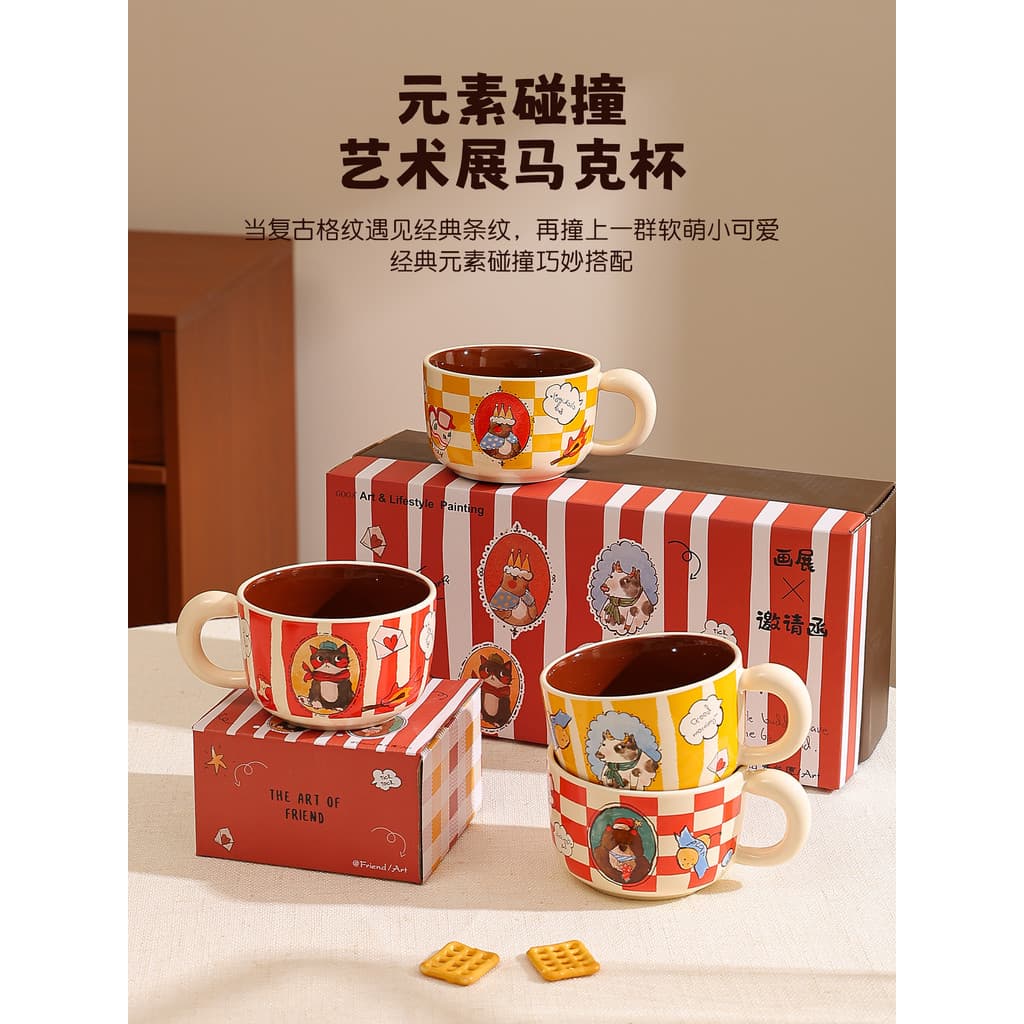 Caneca de exposição de arte menina copo de café de alto valor casa casal copo de água cerâmica bonito copo acompanhando
