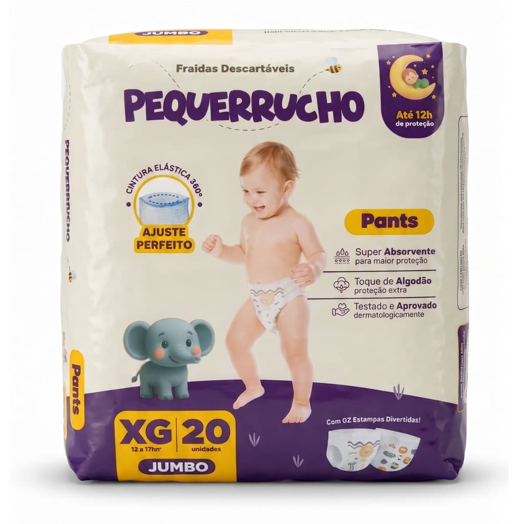 Fralda Descartável Pequerrucho Pants Toque Macio Hipoalergênico - Tamanho XG - 20 Unidades