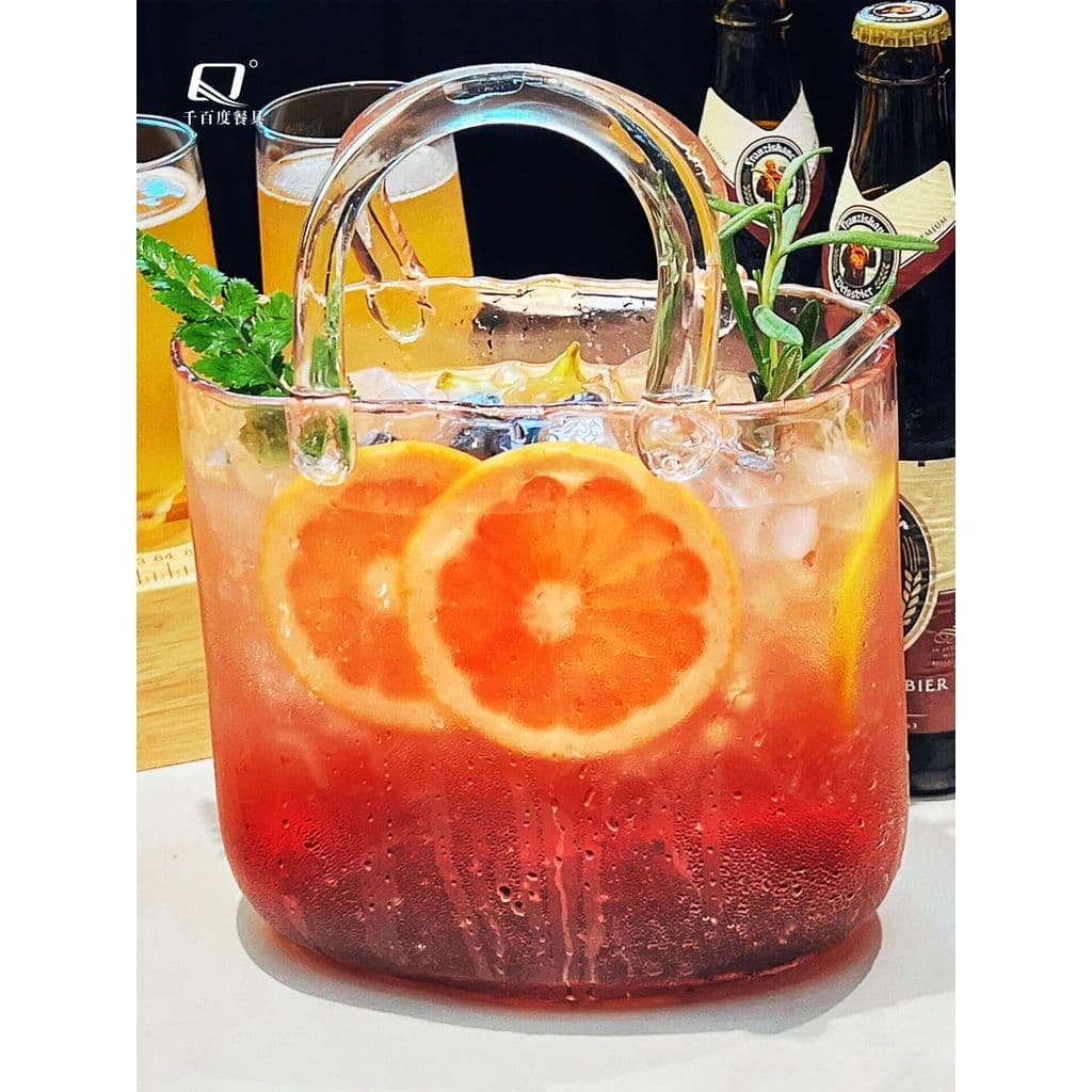 Influenciador criativo toranja limão chá bolsa de vidro copo frutas grande capacidade bebida gelada suco balde gelo reci