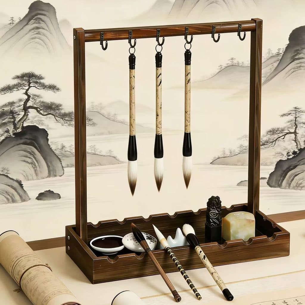 Suporte de escova de madeira maciça de alta qualidade, cabide de caneta, estilo chinês, pendurado, retrô, caligrafia, ca