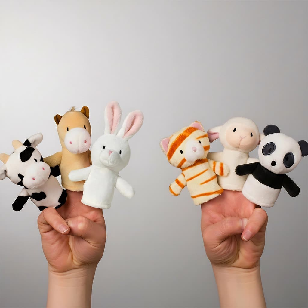 Animal dedo fantoche reconfortante boneca coelho Panda cavalo ovelha vaca gato dedo fantoche de pelúcia quebra-cabeça ed