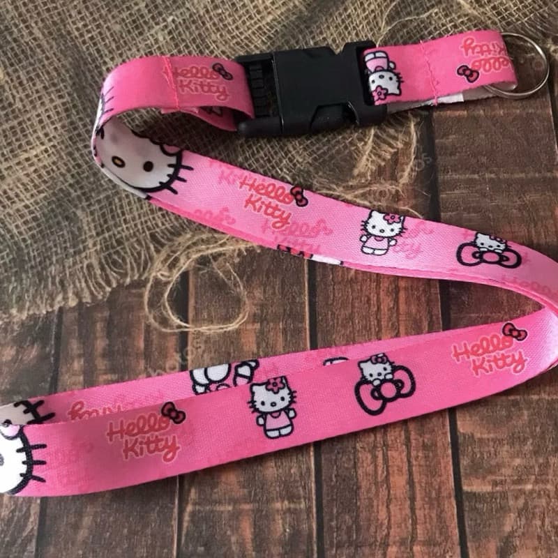 Chaveiro Cordão Hello Kitty Rosa Tirante Moto Pescoço Fecho Engate Rápido Crachá Chave