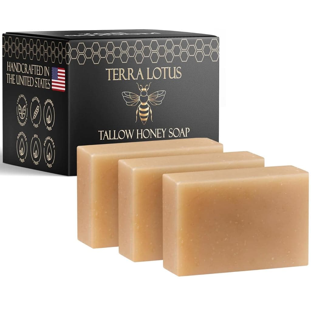 Terra Lotus - Sabonete de Sebo Orgânico com Óleo de Rícino Orgânico e Mel Cru - Hidratante e Nutritivo - Pacote com 3 (S