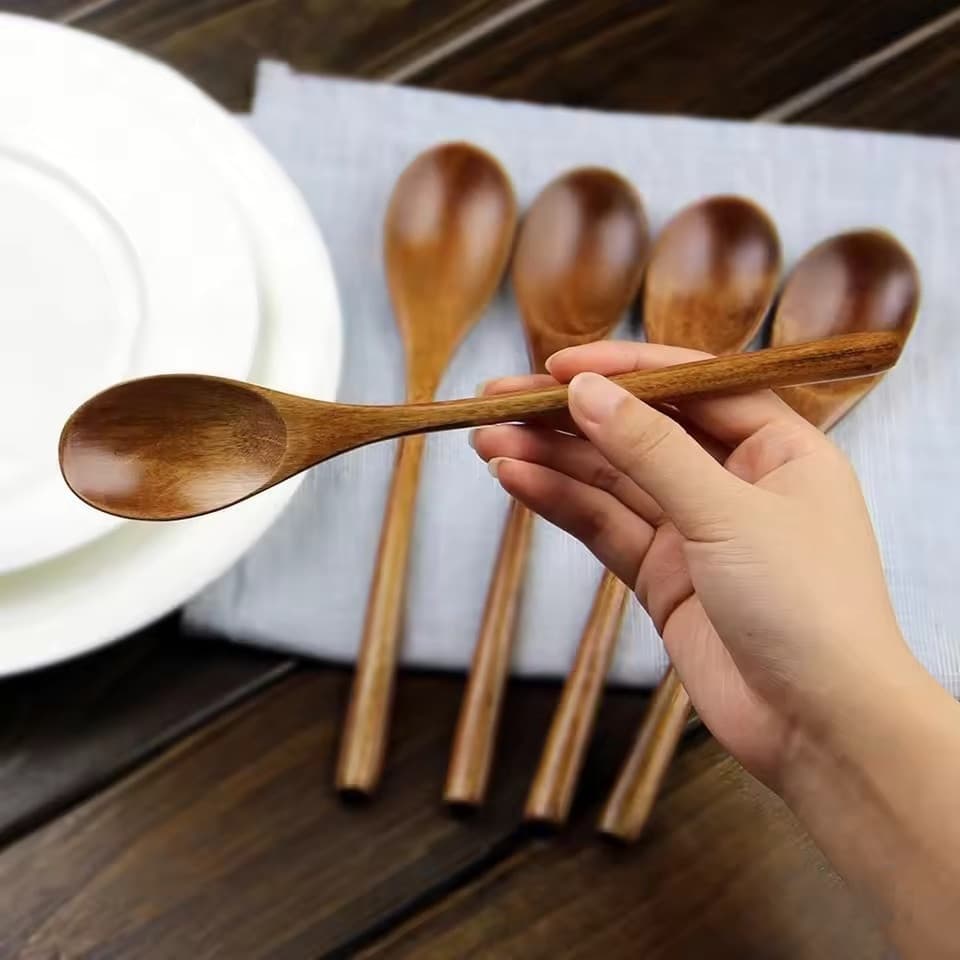 5 Peças Colher De Madeira Bambu Cozinha Estilo Coreano 9'Polegada Sopa Natural Utensílios De Mesa Cozinhar Mel Café Mist