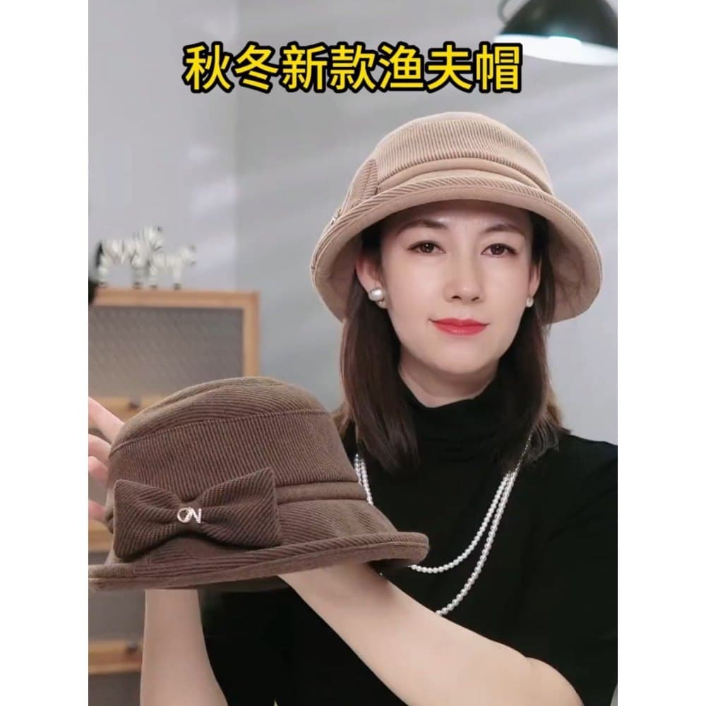 Outono inverno novo estilo balde chapéu feminino bacia de lã chapéu pequeno rosto Casual arco chapéu superior engrossado
