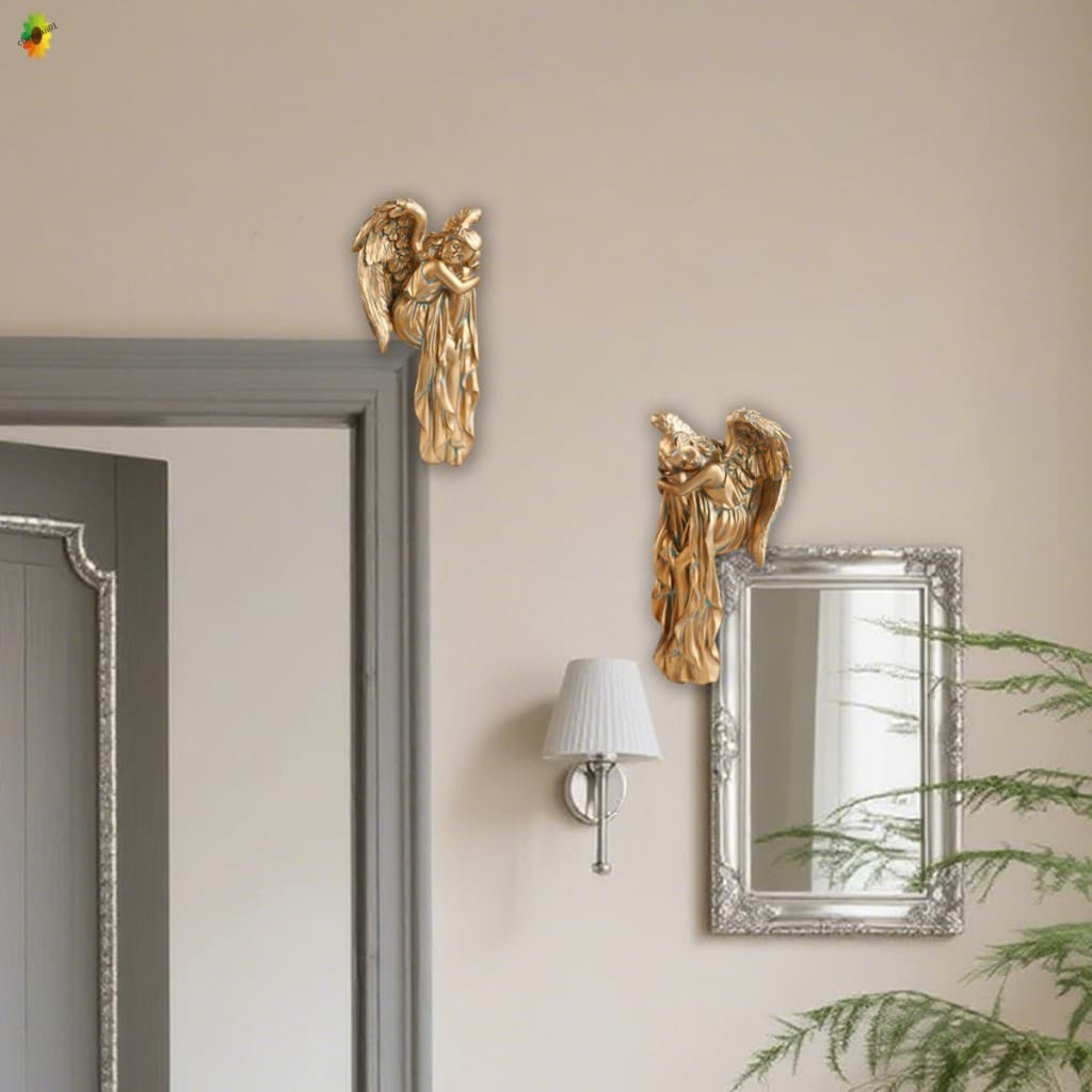 Conjunto De Estátua De Anjo De Resina De Cobre Antigo Asas Destacáveis Decoração De Jardim Doméstico