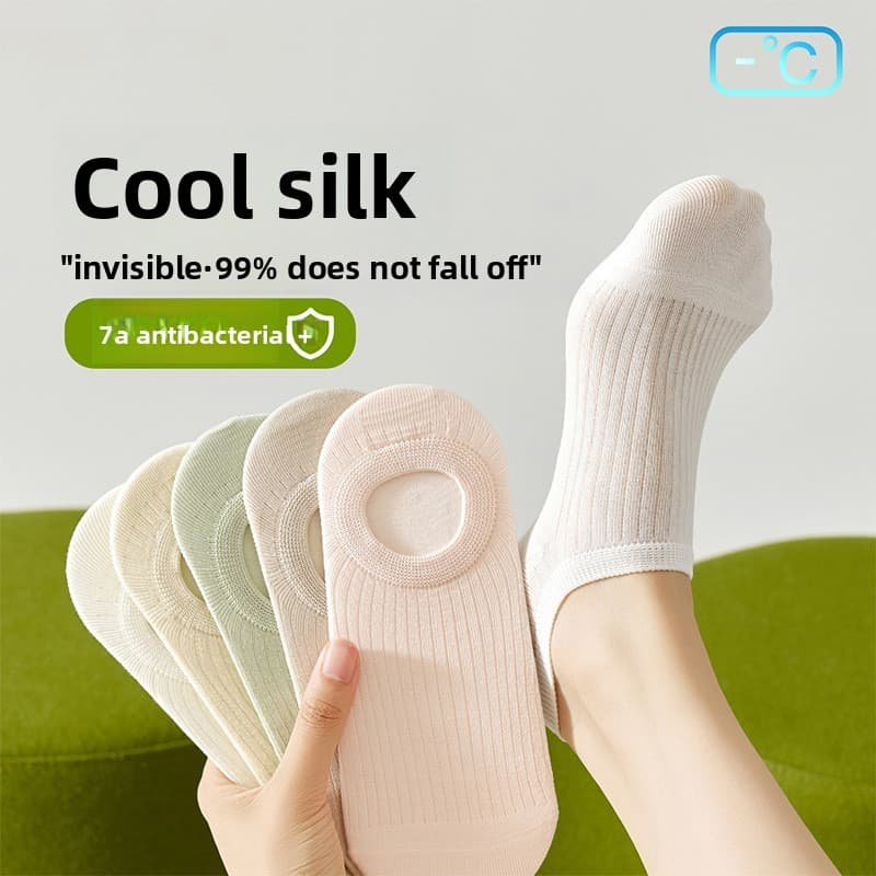 Meias de seda amoreira meias femininas Ped verão estilo fino invisível não-queda calcanhar meias de gelo desodorante ant