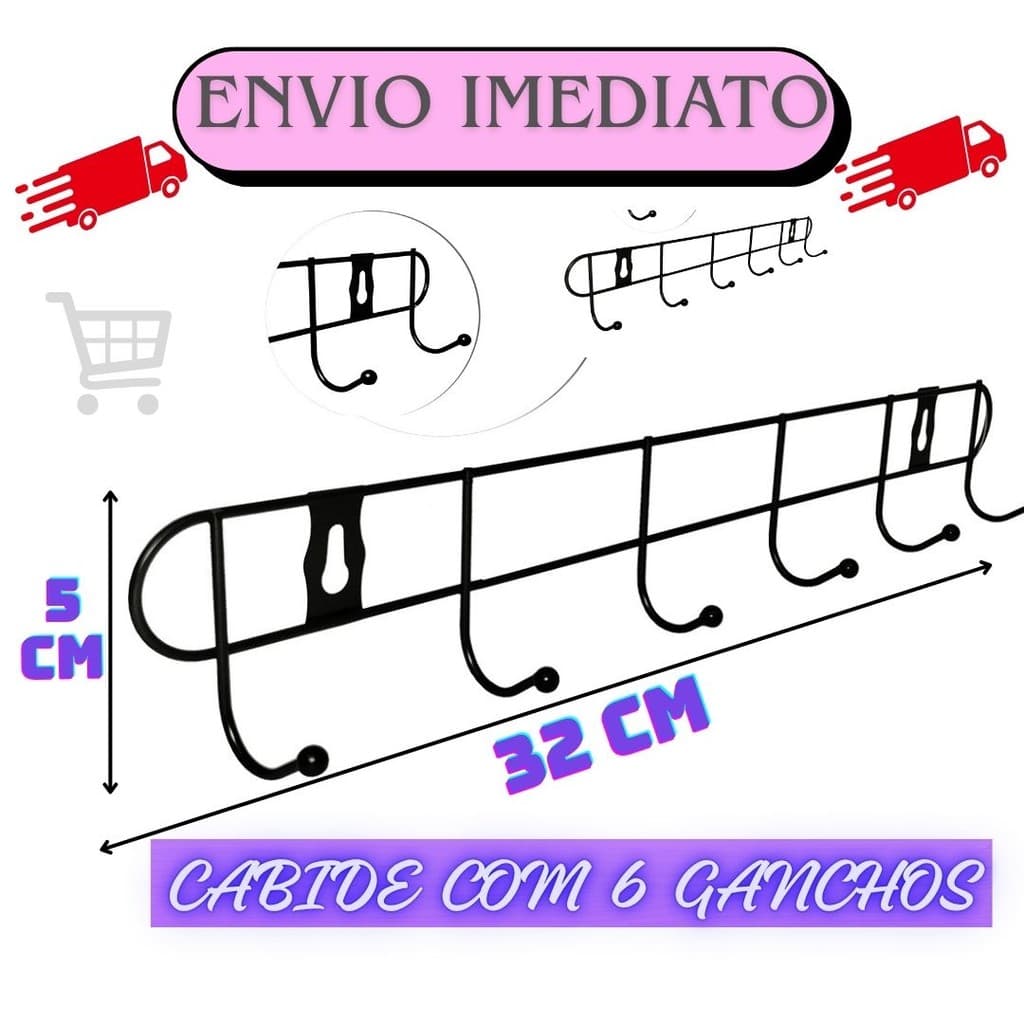 BONS CABIDE GANCHO ARAMADO C/6 GANCHOS BLACK 33X5CM BC23345 FX/AR