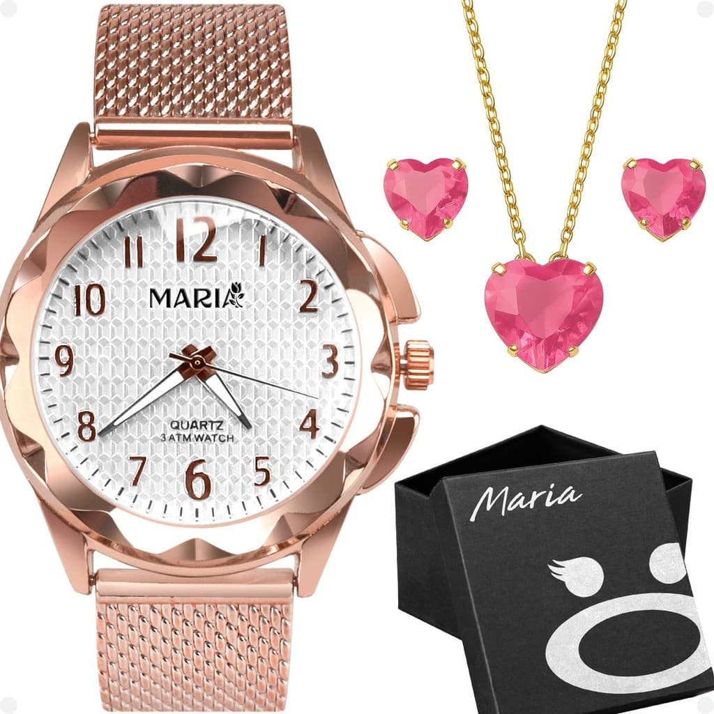 Relogio Prova Dagua Feminino Silicone + Caixa ajustavel social coração Rose zirconia presente strass