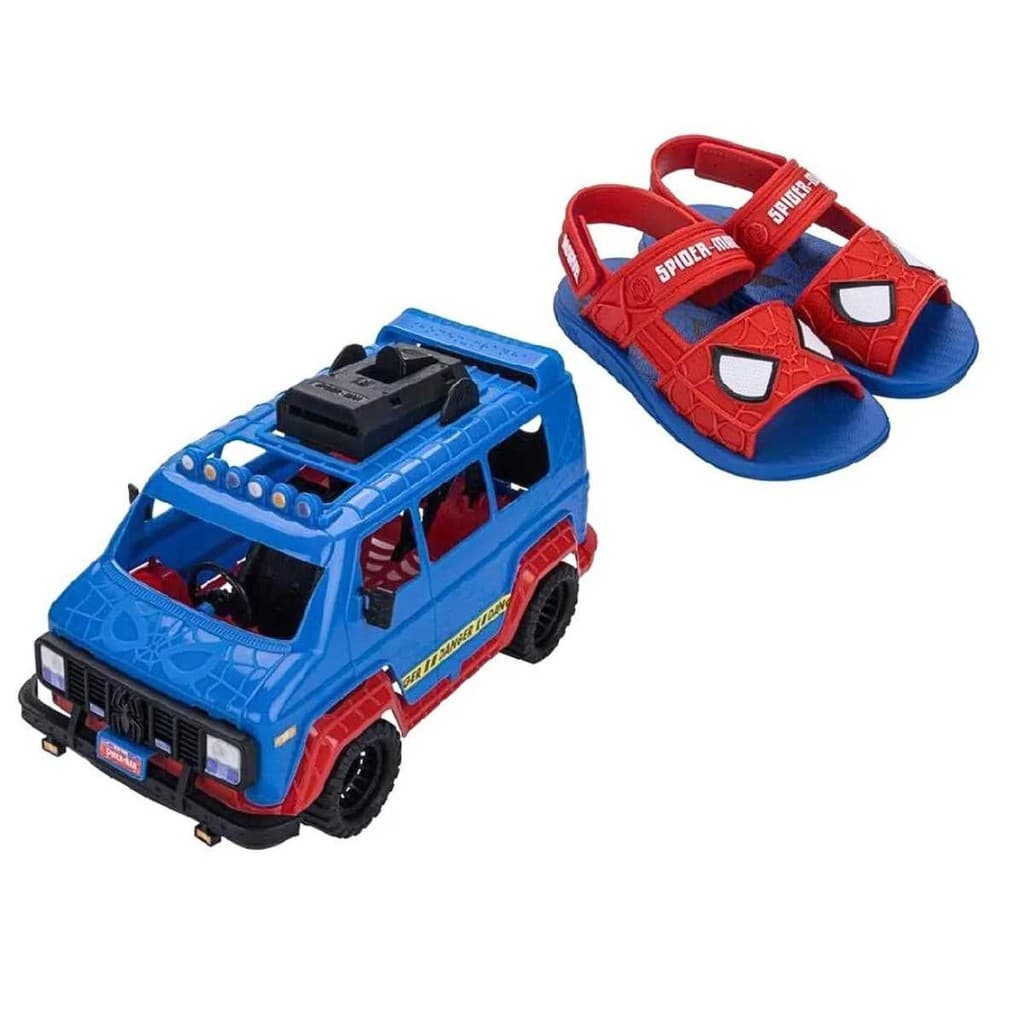 Sandália Infantil Grendene Meninos Hom Aranha Oficial + Carro de Brinquedo 23222