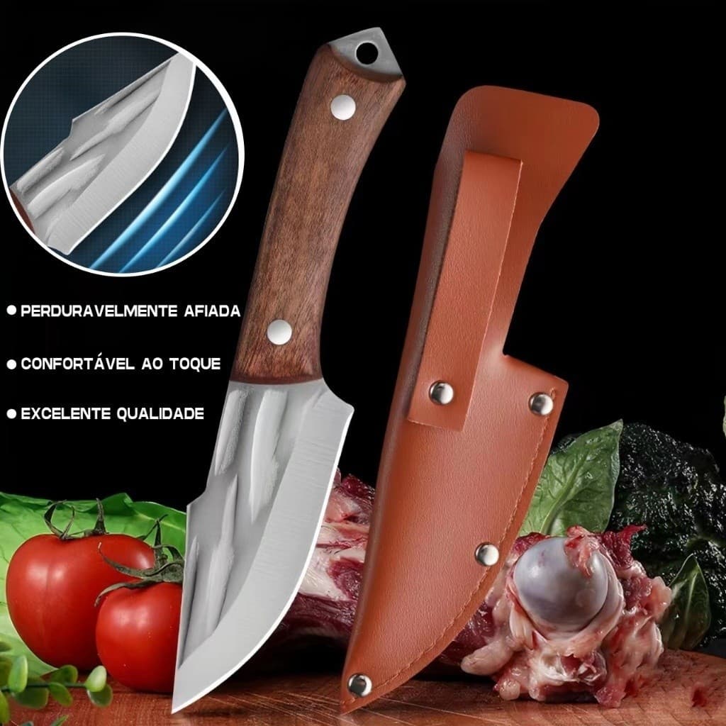 Mini Faca Cutelo Forjado Artesanal Rustico Com Bainha Churrasco Desossar Carne Camping Chefe de Cozinha