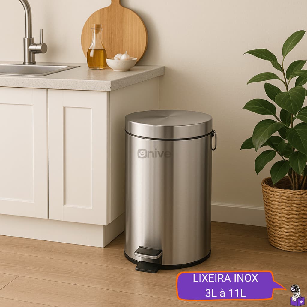 Lixeira Inox com Pedal e Cesto Interno Removível 3L 5L Para Banheiro Cozinha Escritório